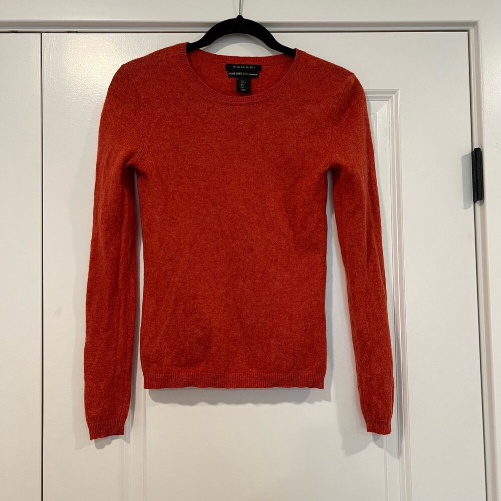 Tahari Women's Pure Luxe 100% Cashmere Rust‎ Crewneck Sweater Size S